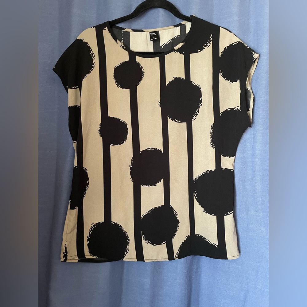 Emery rose Elegant Black and Cream Polka Dot Blouse